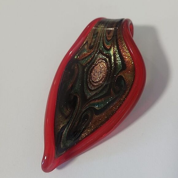 Beautiful Teardrop Art Glass Pendant Dark Red Orange - Picture 1 of 3